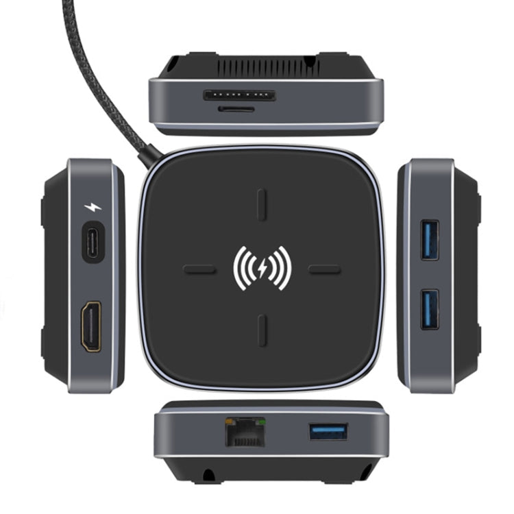 AY95 9 In 1 TYPE-C/USB-C HUB Extended Dock Wireless Fast Charging Concentrator(Black)