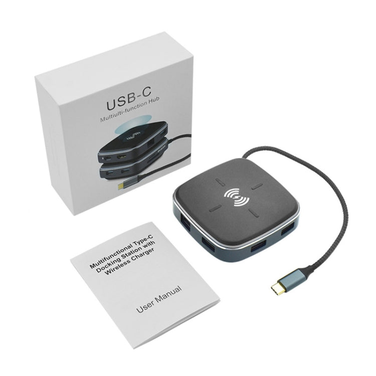 AY95 9 In 1 TYPE-C/USB-C HUB Extended Dock Wireless Fast Charging Concentrator(Black)