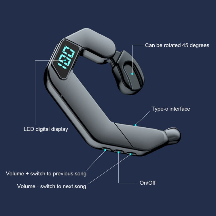 V19 Bone Conduction Digital Display Stereo Hanging Ear Sports Bluetooth Headset, V19 Pink, V19 Blue, V19 Green, V19 Black, V19 White