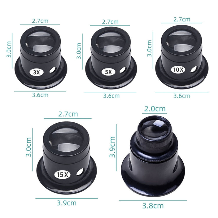 5pcs Eyepiece Magnifier Glass Lens Eyepiece Type Repair Magnifier, Times: 20X
