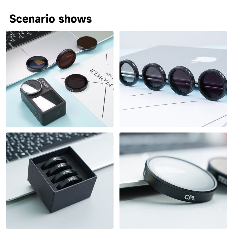 For DJI OSMO Action 3 / 4 TELESIN ND CPL Filter Set Aluminium Alloy Frame Lens(CPL+ND8/16/32 Set)