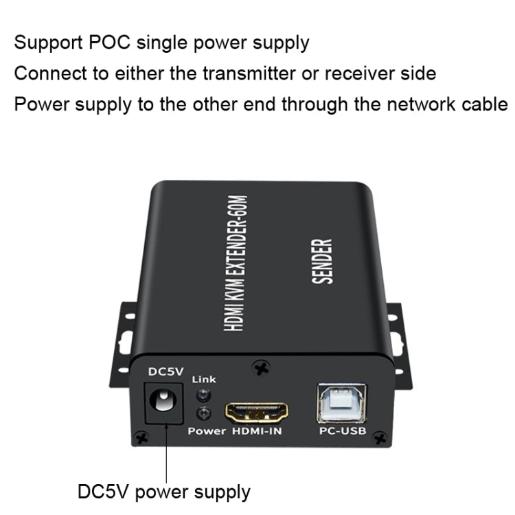 BW-HKE60A HDMI 60m KVM With USB Extender Support POE Single-End Power Supply With US Plug(Black)