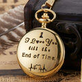 Engraved Vintage Commemorative Quartz Pocket Watch Round Watch, Style: I Love You (Gold)