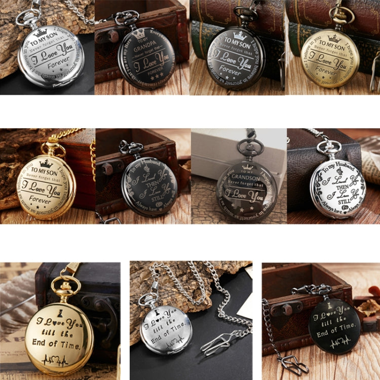 Engraved Vintage Commemorative Quartz Pocket Watch Round Watch, Style: I Love You (Gold)