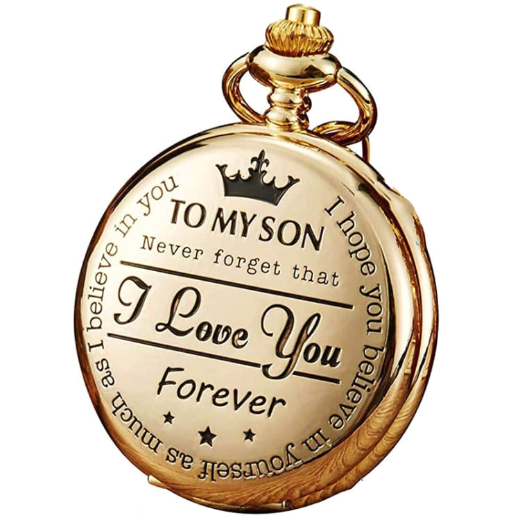 Engraved Vintage Commemorative Quartz Pocket Watch Round Watch, Style: I Love You (Gold)