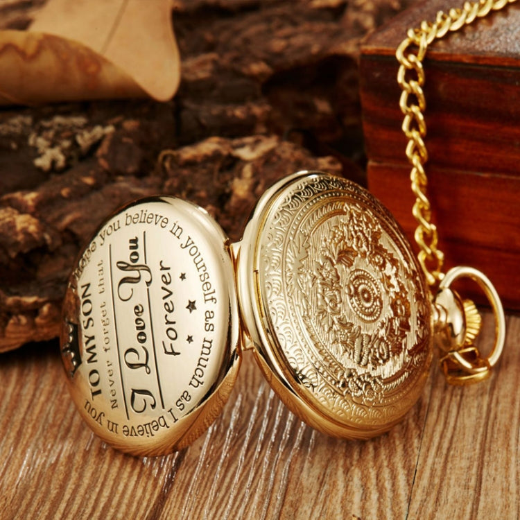 Engraved Vintage Commemorative Quartz Pocket Watch Round Watch, Style: I Love You (Gold)
