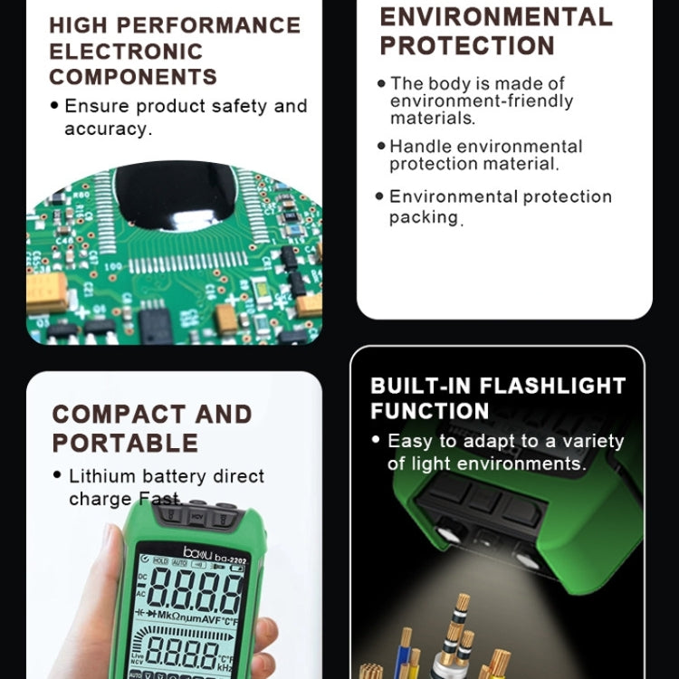 BAKU BA-2202 Digital Multimeter Electrician Maintenance Resistance Tester(Green)