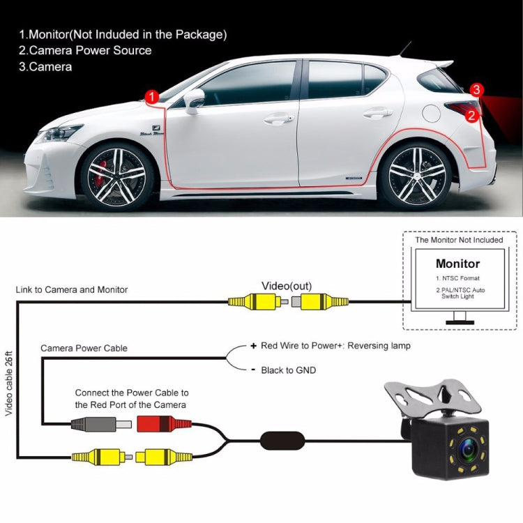 R0003 LED Fill Light External Reversing Video Camera HD  CCD Car Camera 12 Lights Camera(P System)