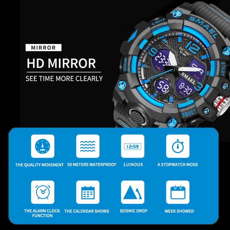 SMAEL 8008 Outdoor Sports Multifunctional Waterproof Luminous Men Watch(Black Blue)