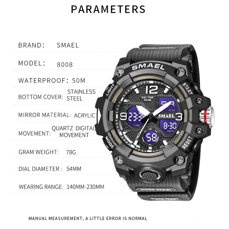 SMAEL 8008 Outdoor Sports Multifunctional Waterproof Luminous Men Watch(Black Blue)