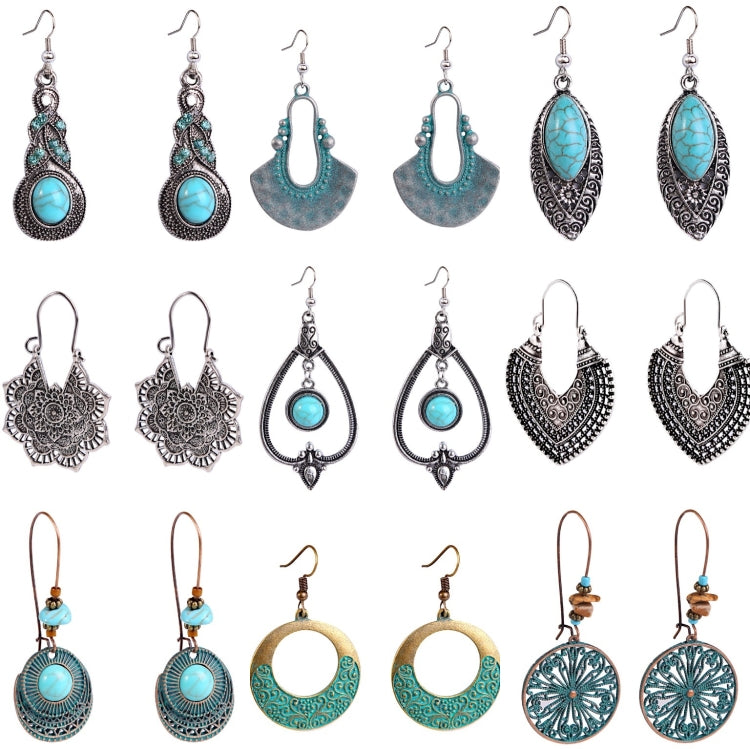 E2203-3 Turquoise Ethnic Style Earrings Temperament Simple Vintage Earrings