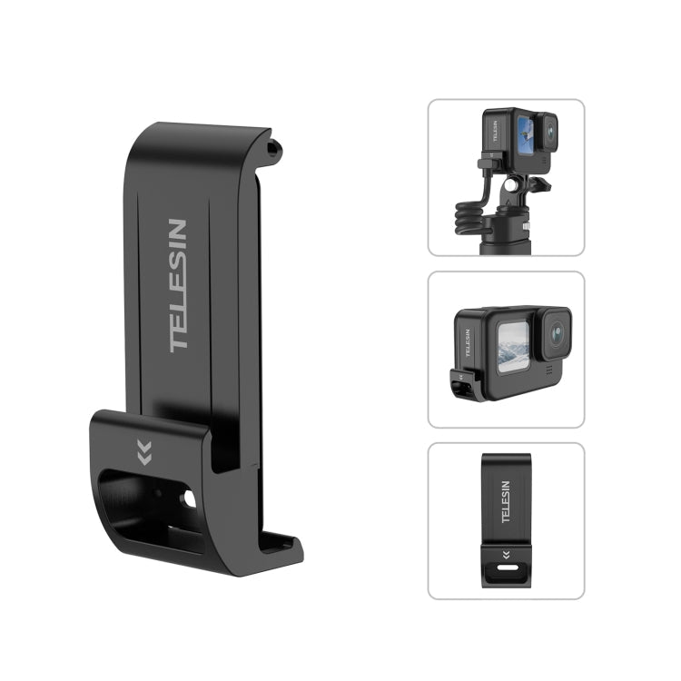 For GoPro Hero11 Black / HERO10 Black /9 Black TELESIN Weather-resistant Side Cover Easy Removable Charging Cover Port(Black)