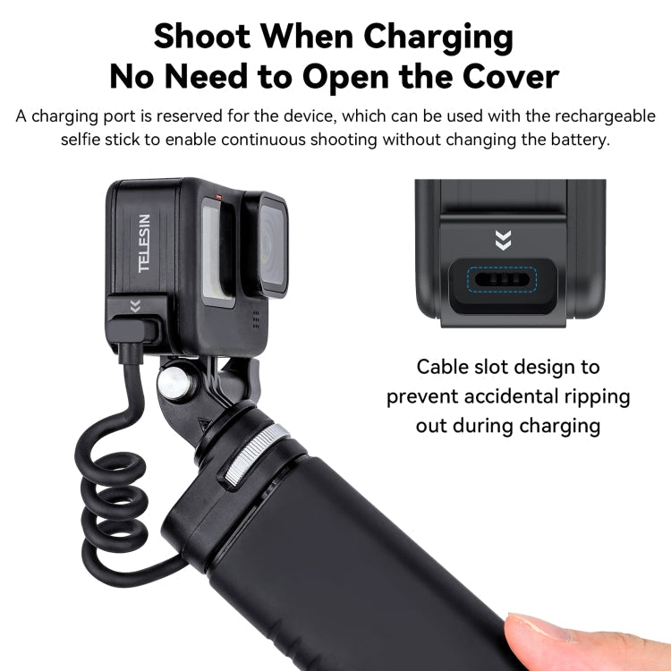 For GoPro Hero11 Black / HERO10 Black /9 Black TELESIN Weather-resistant Side Cover Easy Removable Charging Cover Port(Black)