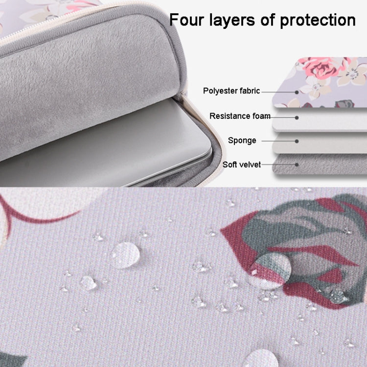 H40-B01 White Rose Pattern Laptop Case Bag Computer Liner Bag With Handle, 12 Inch, 13 Inch, 14 Inch, 15 Inch