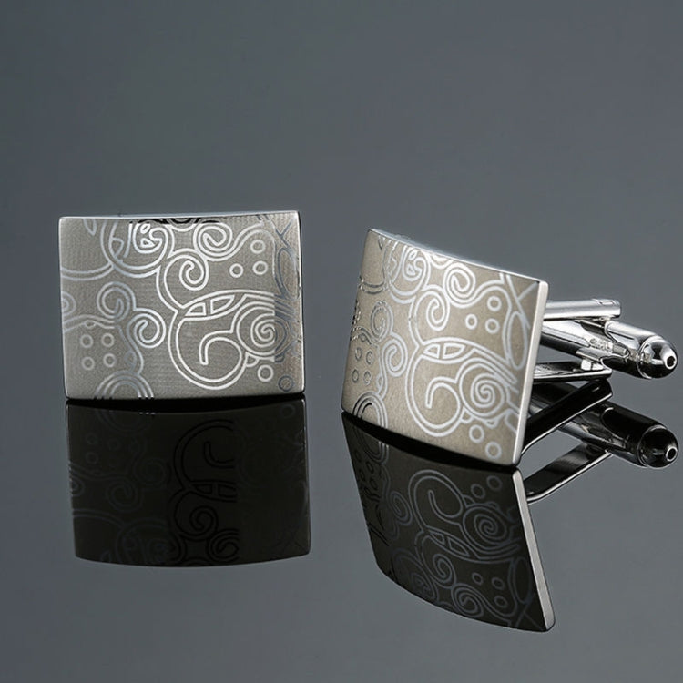 Men Clover Rose Pattern Cufflinks, Color: Silver Laser Flower