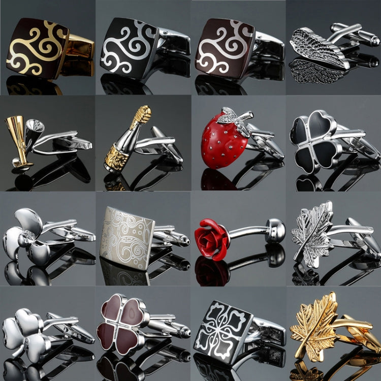 Men Clover Rose Pattern Cufflinks, Color: Silver Laser Flower