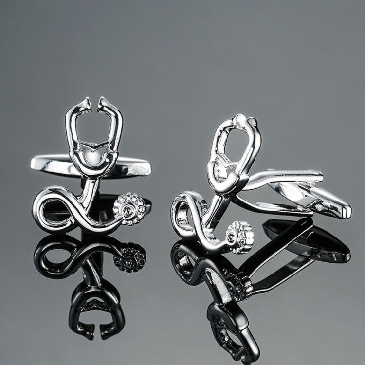 Men Shirts Enamel Lacquered Cufflinks, Color: Silver Stethoscope
