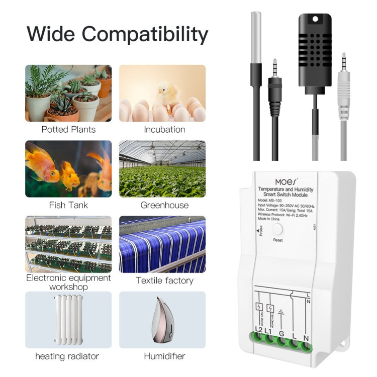 WiFi Switch Module+Temperature Probe Tuya Dual-way Temperature and Humidity Switch Timer Smart Switch