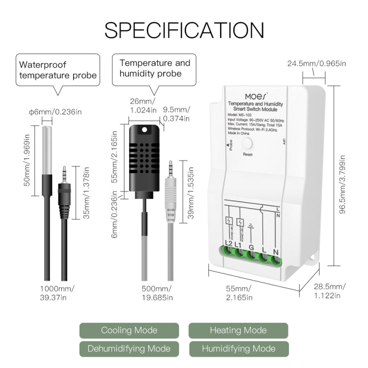 WiFi Switch Module+Temperature Probe Tuya Dual-way Temperature and Humidity Switch Timer Smart Switch