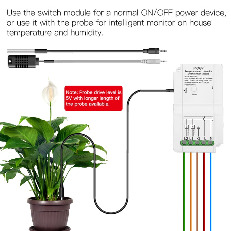 WiFi Switch Module+Temperature Probe Tuya Dual-way Temperature and Humidity Switch Timer Smart Switch