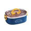 Large Capacity Oval Divided Portable Office Insulation Lunch Box, Specification: 600ml (Plastic Blue)