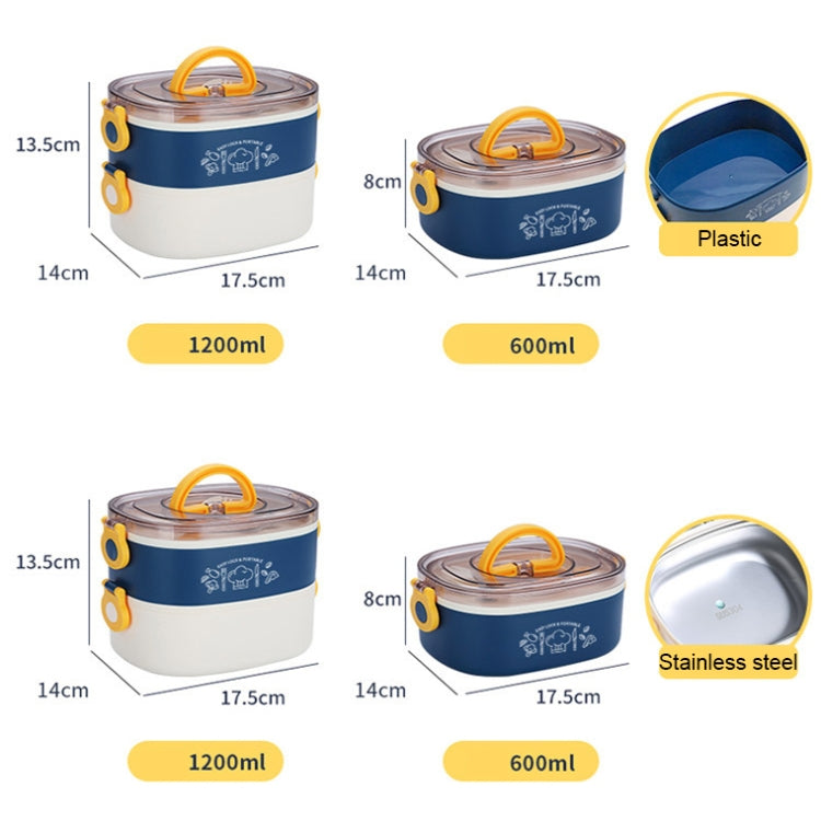 Large Capacity Oval Divided Portable Office Insulation Lunch Box, Specification: 600ml (Plastic Blue)