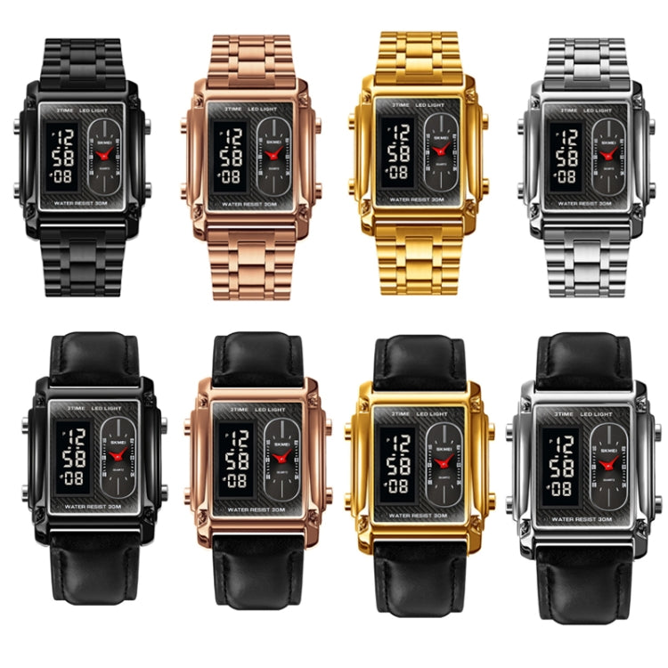 SKMEI 1868 Square Double Display Waterproof Men Watch, Style: Steel Belt (Rose Gold)