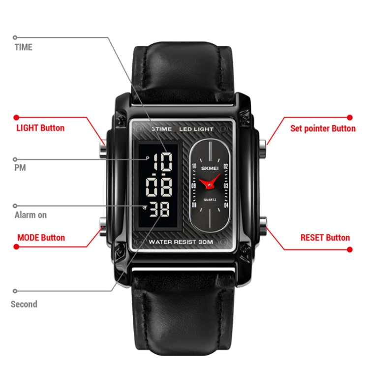 SKMEI 1868 Square Double Display Waterproof Men Watch, Style: Steel Belt (Rose Gold)