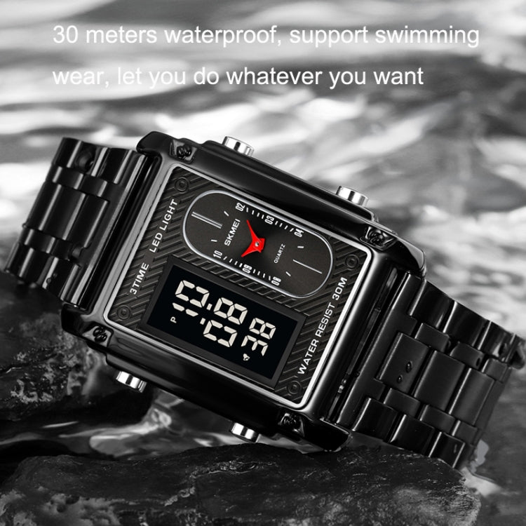 SKMEI 1868 Square Double Display Waterproof Men Watch, Style: Steel Belt (Rose Gold)