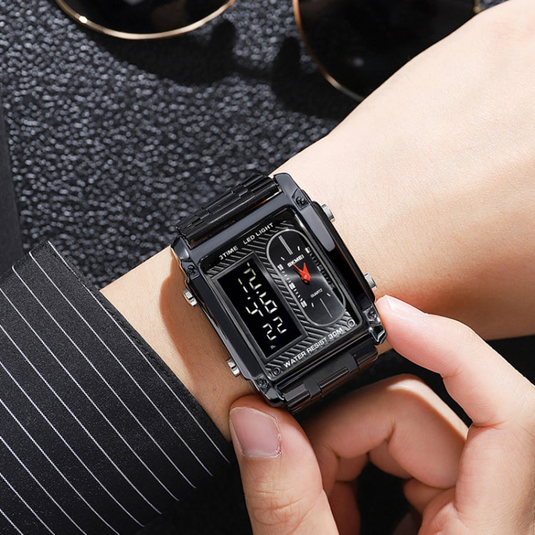 SKMEI 1868 Square Double Display Waterproof Men Watch, Style: Steel Belt (Rose Gold)
