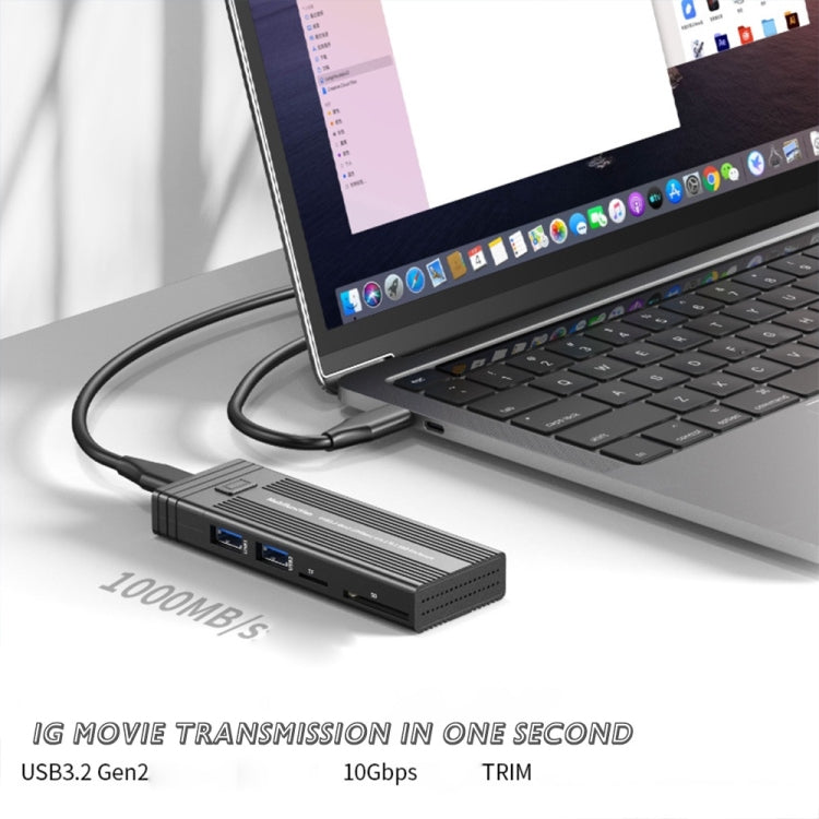 M.2 NVME SATA SSD Enclosure Adapter With 4 In 1 Hub USB 3.2 Gen 2 10Gbps HDD Adapter Support SD/TF Cardread(Black)