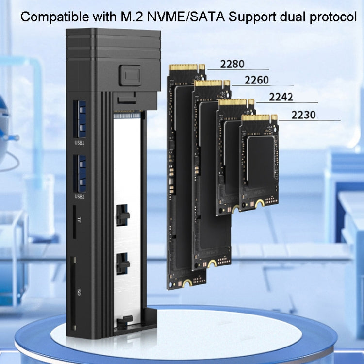 M.2 NVME SATA SSD Enclosure Adapter With 4 In 1 Hub USB 3.2 Gen 2 10Gbps HDD Adapter Support SD/TF Cardread(Black)