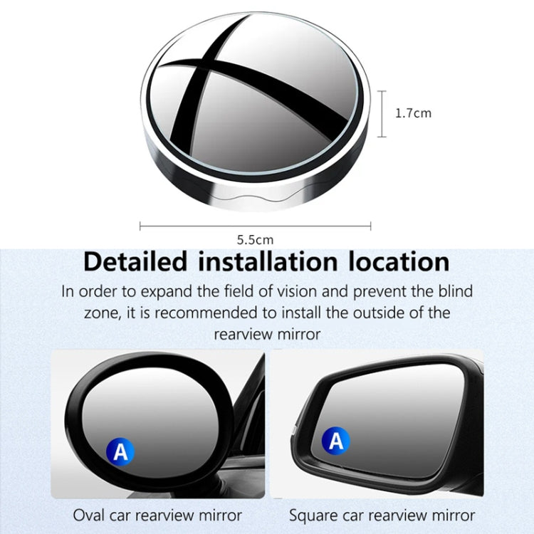 1pair Reversing Mirror Small Round Mirror HD Large View Suction Cup Blind Spot Mirror(Silver)