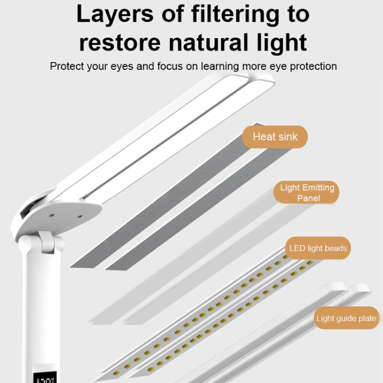 LED Intelligent Digital Display Foldable Desk Lamp, Style: Double Head Charging 3200mAh