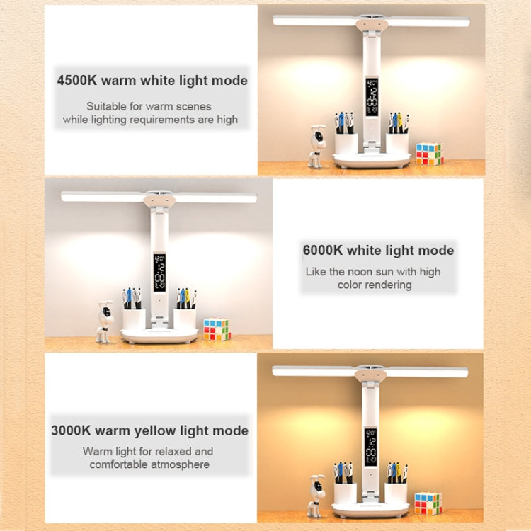 LED Intelligent Digital Display Foldable Desk Lamp, Style: Double Head Charging 3200mAh