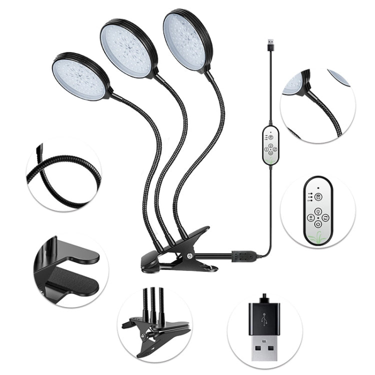 LED Plant Growth Light USB Remote Control Timing Fill Light Two Heads(Red Warm Light)