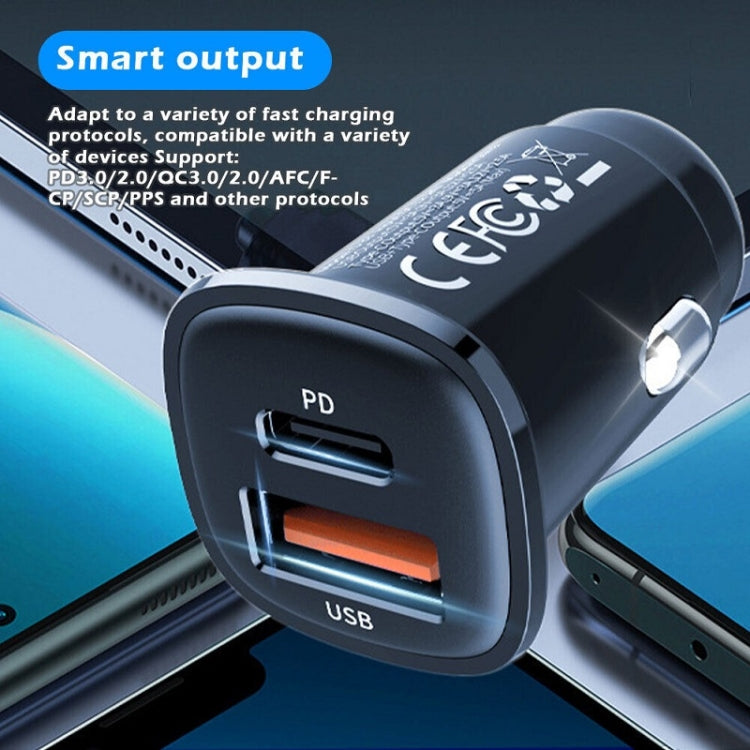 PD 30W Dual Port USB Super Fast Charge Car Charger, 30W Black