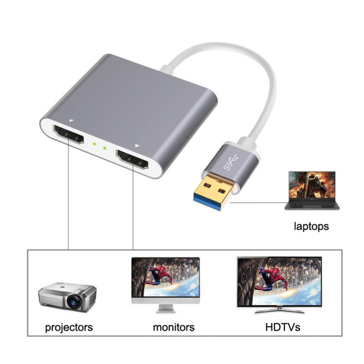 USB 3.0 To Dual HDMI High Definition Converter 4K USB Same Screen Extender(Grey)
