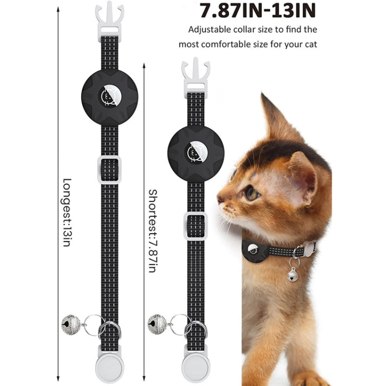 For AirTag Tracker Silicone Case Reflective Pet Cat Collar With Bell(Black)