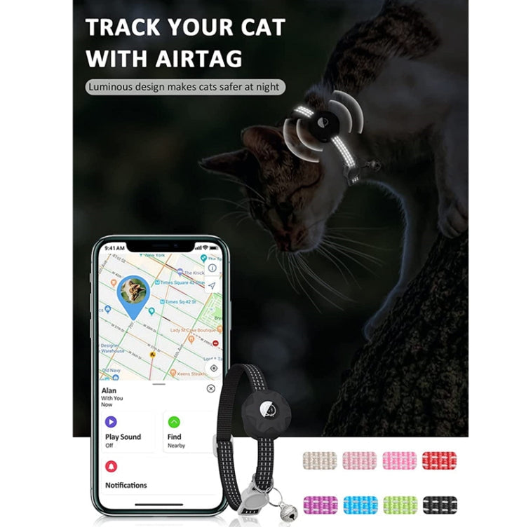 For AirTag Tracker Silicone Case Reflective Pet Cat Collar With Bell(Black)