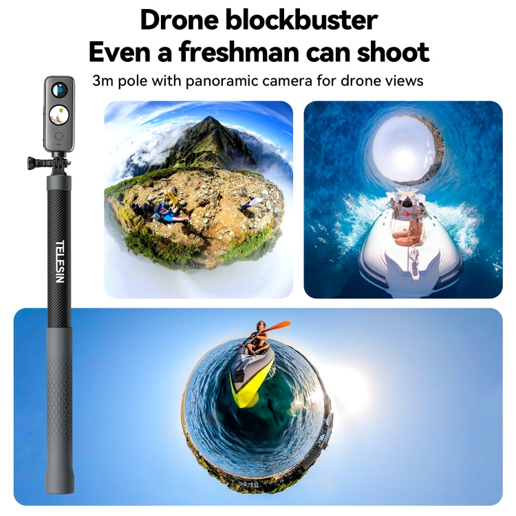 TELESIN 3M Carbon Fiber Selfie Stick Monopod  With 1/4 Screw For Action Camera