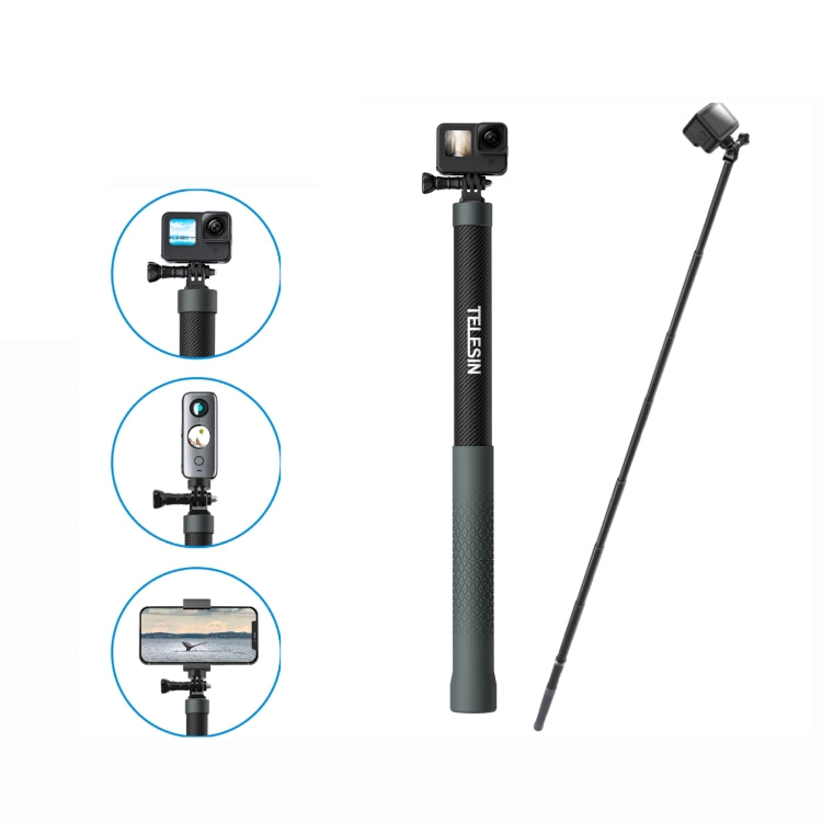 TELESIN 3M Carbon Fiber Selfie Stick Monopod  With 1/4 Screw For DJI, Insta360, GoPro and Other Action Cameras, 3m