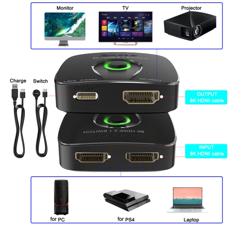 HDMI2.1 Switch 2 In 1 Out 8K 60Hz HD Conversion For Xbox HDMI One-way Transmission(Black)