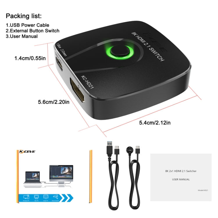 HDMI2.1 Switch 2 In 1 Out 8K 60Hz HD Conversion For Xbox HDMI One-way Transmission(Black)