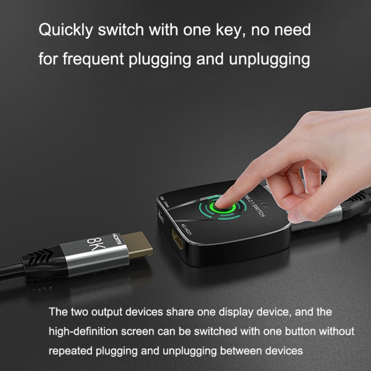 HDMI2.1 Switch 2 In 1 Out 8K 60Hz HD Conversion For Xbox HDMI One-way Transmission(Black)