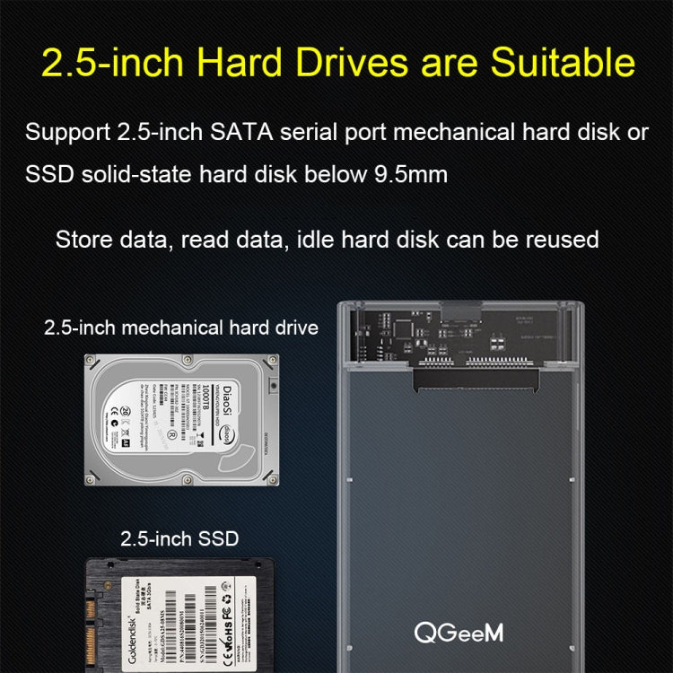 Type-C/USB-C QGeeM USB3.0 Transparent High-Speed 2.5 Inch Universal Laptop External Hard Disk Box