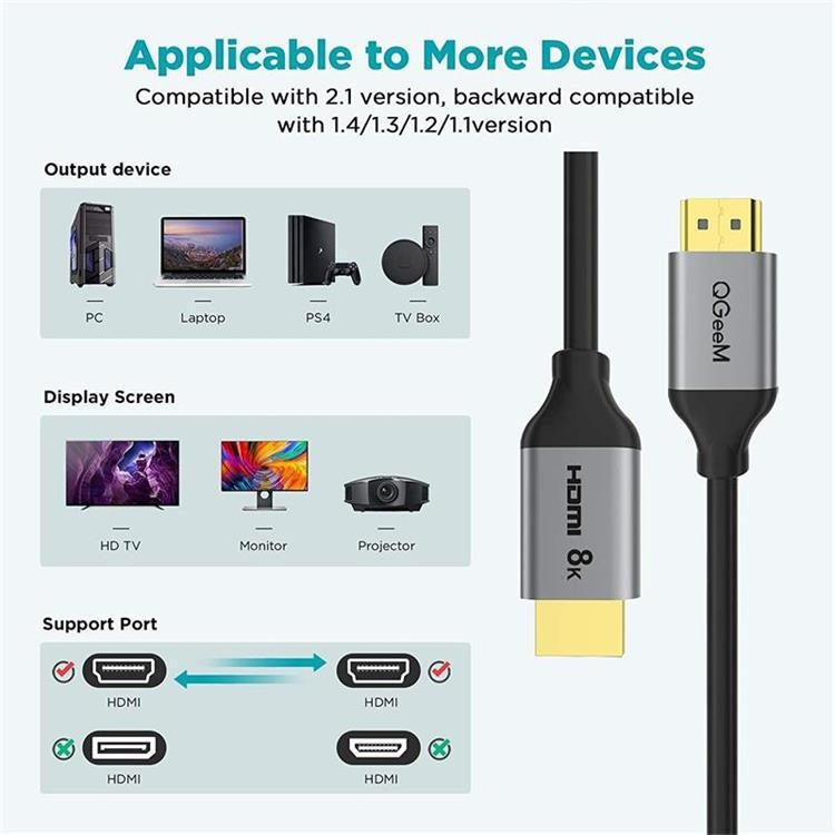 QGeeM QG-AV17 HDMI To HDMI Connection Cable Support 8K&60Hz 1m Length