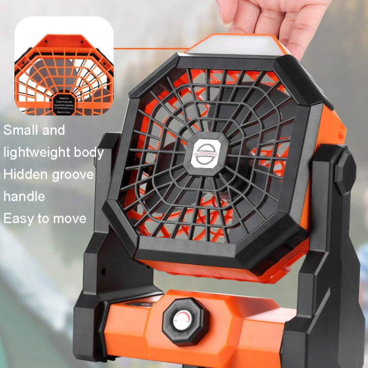 Outdoor Infinitely Variable Speed Portable Large Wind Charging Camping Lighting Fan(Black Orange)