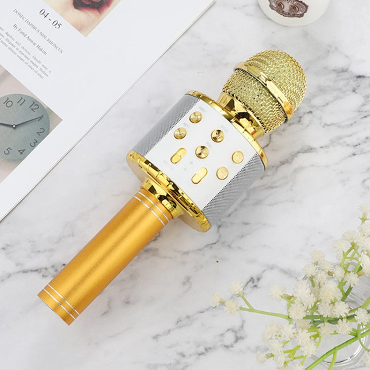 WS-858L LED Light Flashing Wireless Capacitance Microphone Comes With Audio Mobile Phone Bluetoon Live Microphone(Gold)