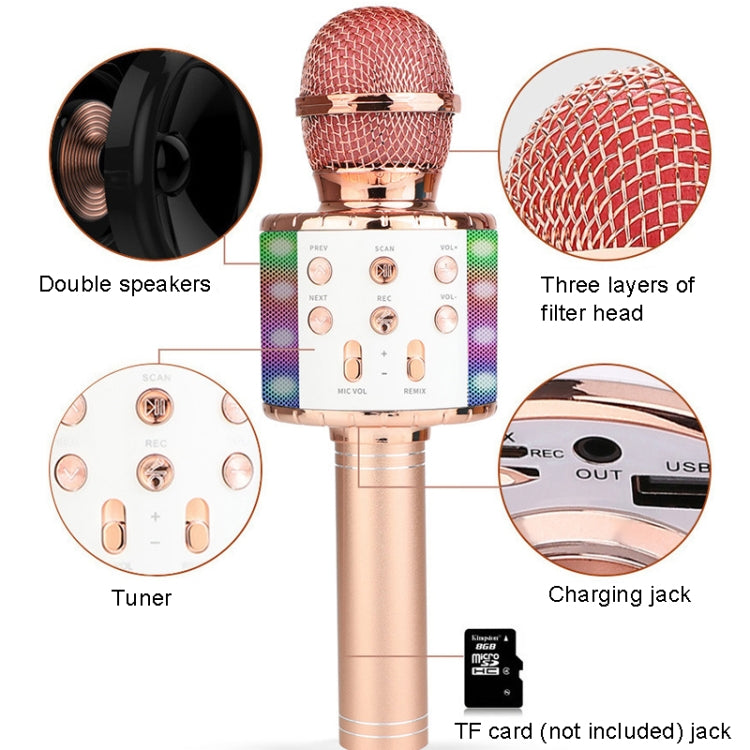 WS-858L LED Light Flashing Wireless Capacitance Microphone Comes With Audio Mobile Phone Bluetoon Live Microphone(Gold)